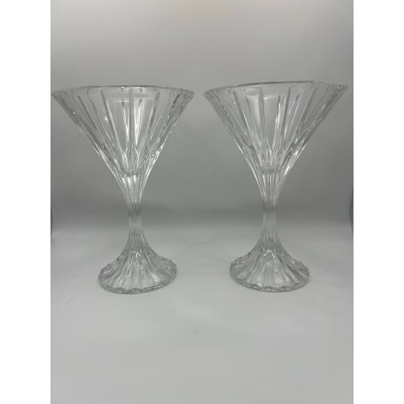 Vintage Clear Crystal Cocktail / Dessert Glasses Set of 2 – Elegant Fluted Stem - Picture 7 of 11
